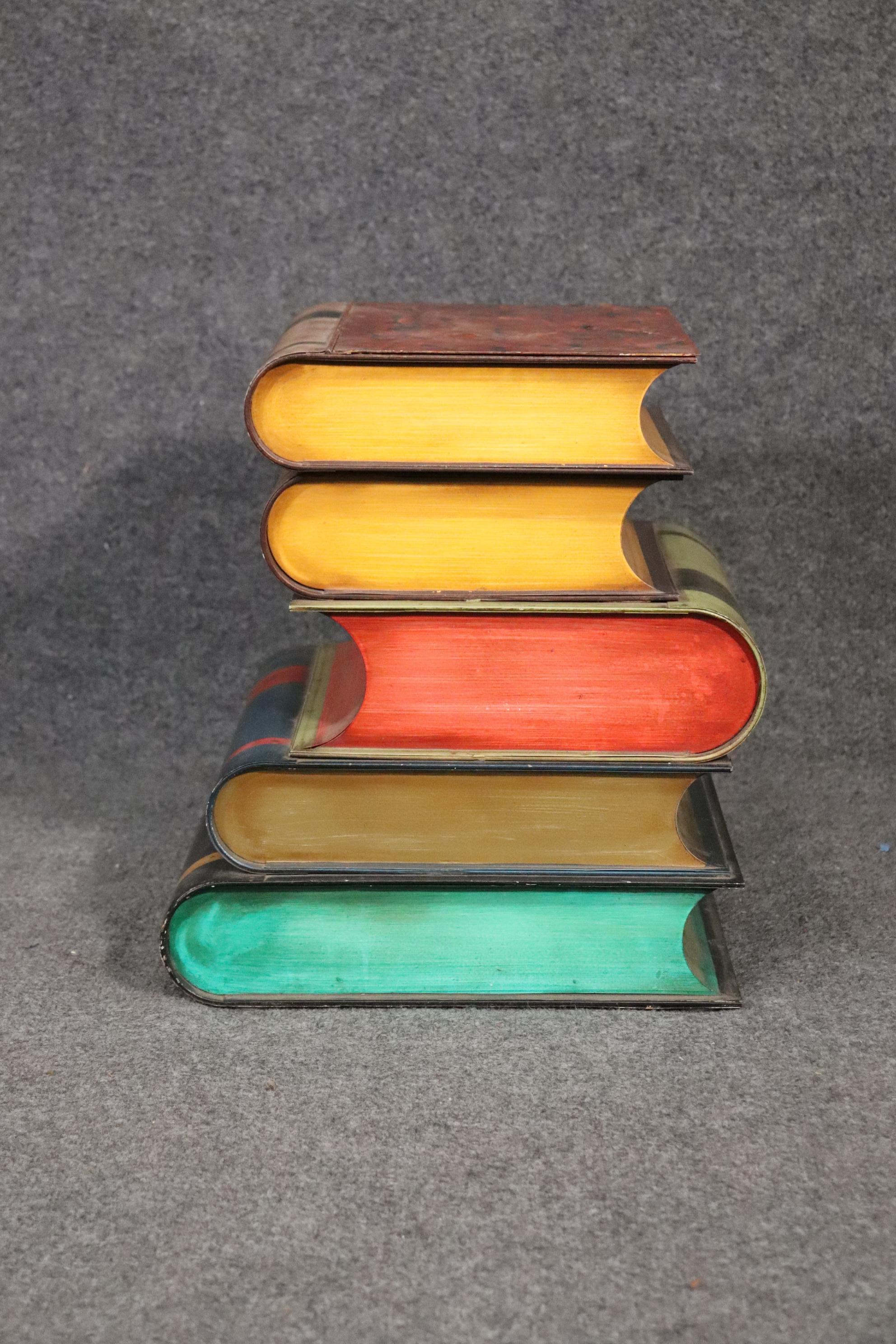 Mid-20th Century Italian Companion Pair Tole Painted Literature Books End Tables For Sale