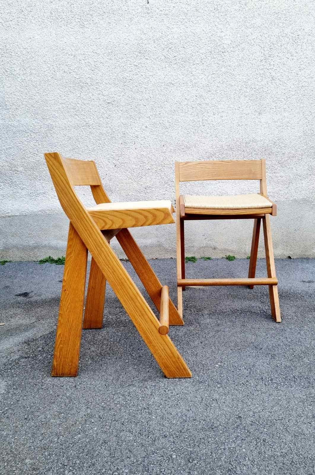 Mid-Century Modern Italian Compass Counter or Bar Stools in the style of Le Corbusier, Italy 70s For Sale