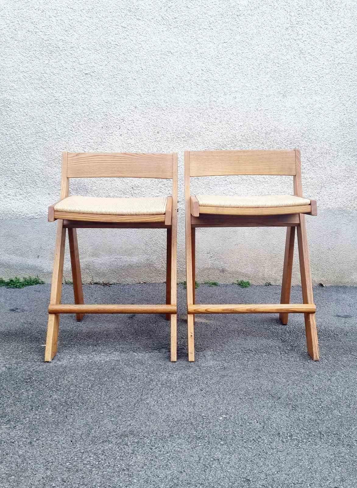 Rope Italian Compass Counter or Bar Stools in the style of Le Corbusier, Italy 70s For Sale