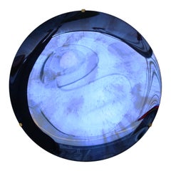 Concave Blue Murano Glass Mirror with Brass Details, Italy, 2022