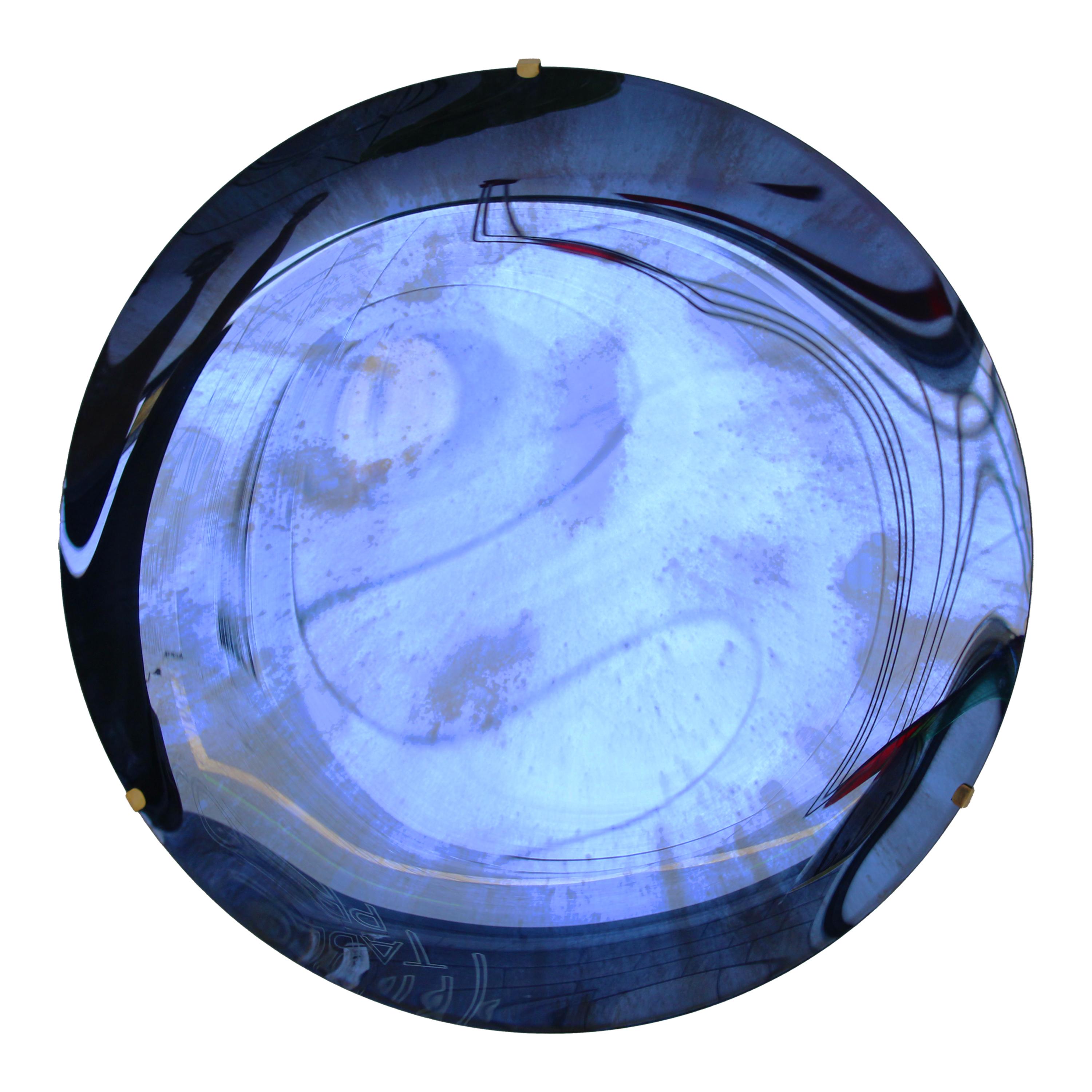 Italian Concave Blue Murano Glass Mirror with Brass Details, 2022 (Muranoglas) im Angebot