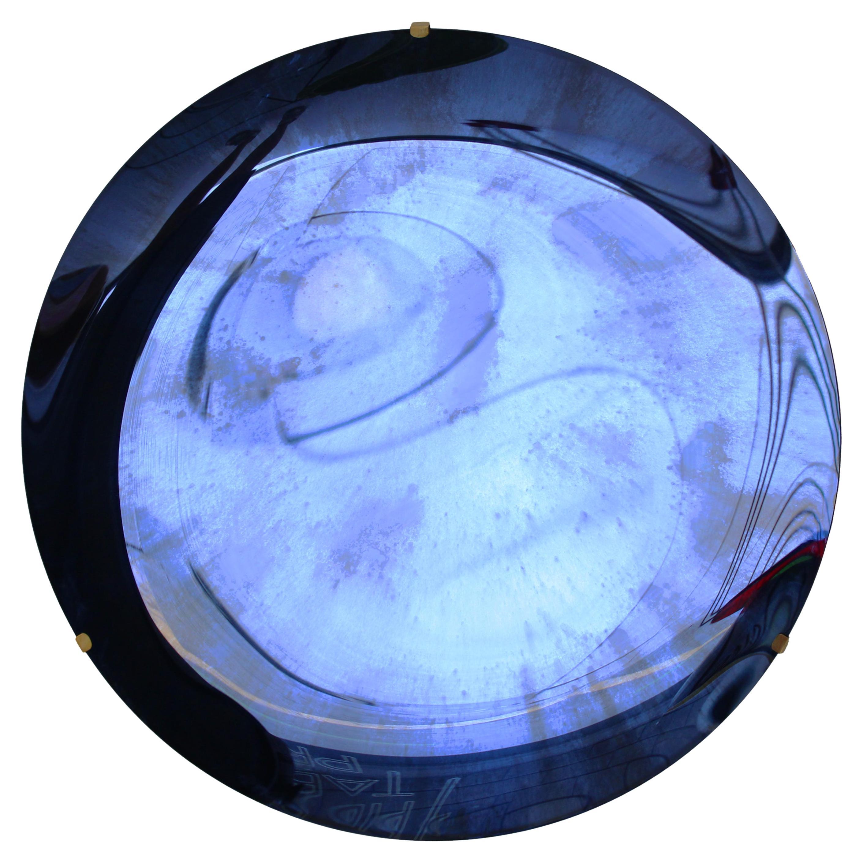 Italian Concave Blue Murano Glass Mirror with Brass Details, 2022