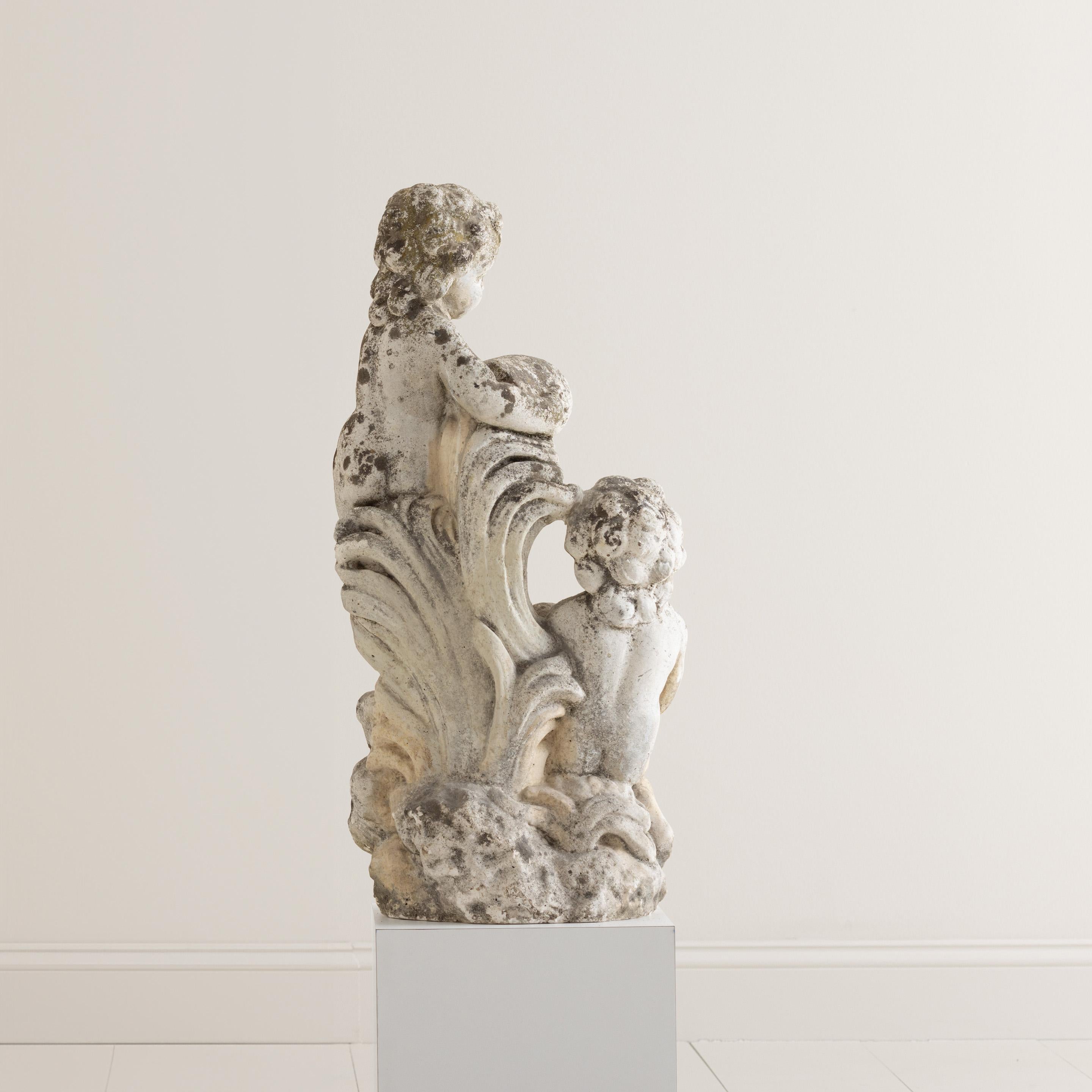 Fontana da giardino Cherubino in cemento italiano 1