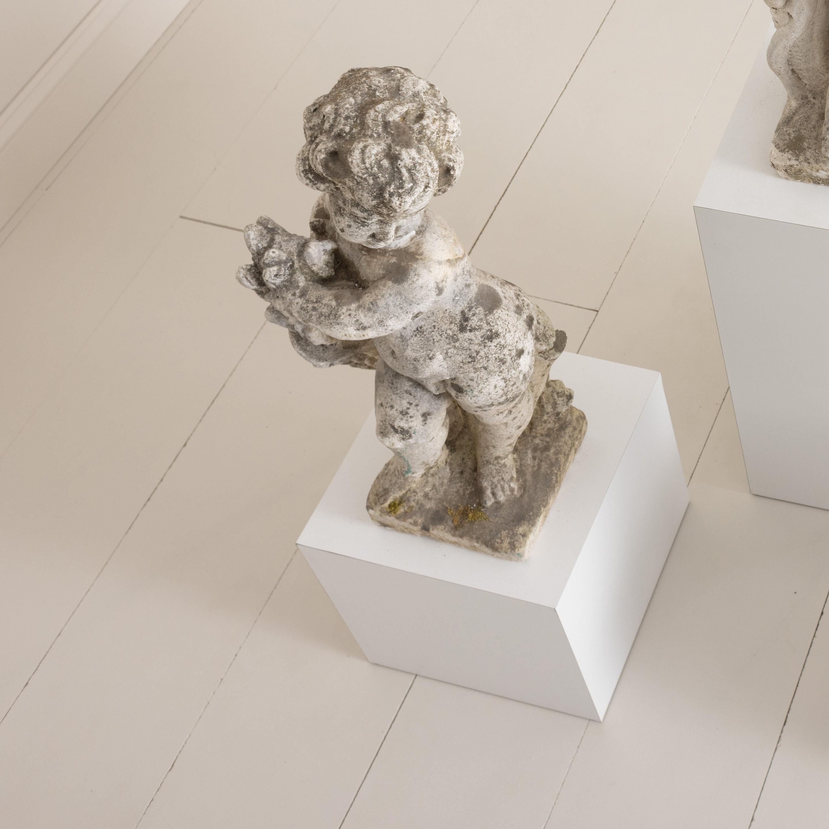 Italian Concrete Garden Cherub Statue For Sale 3