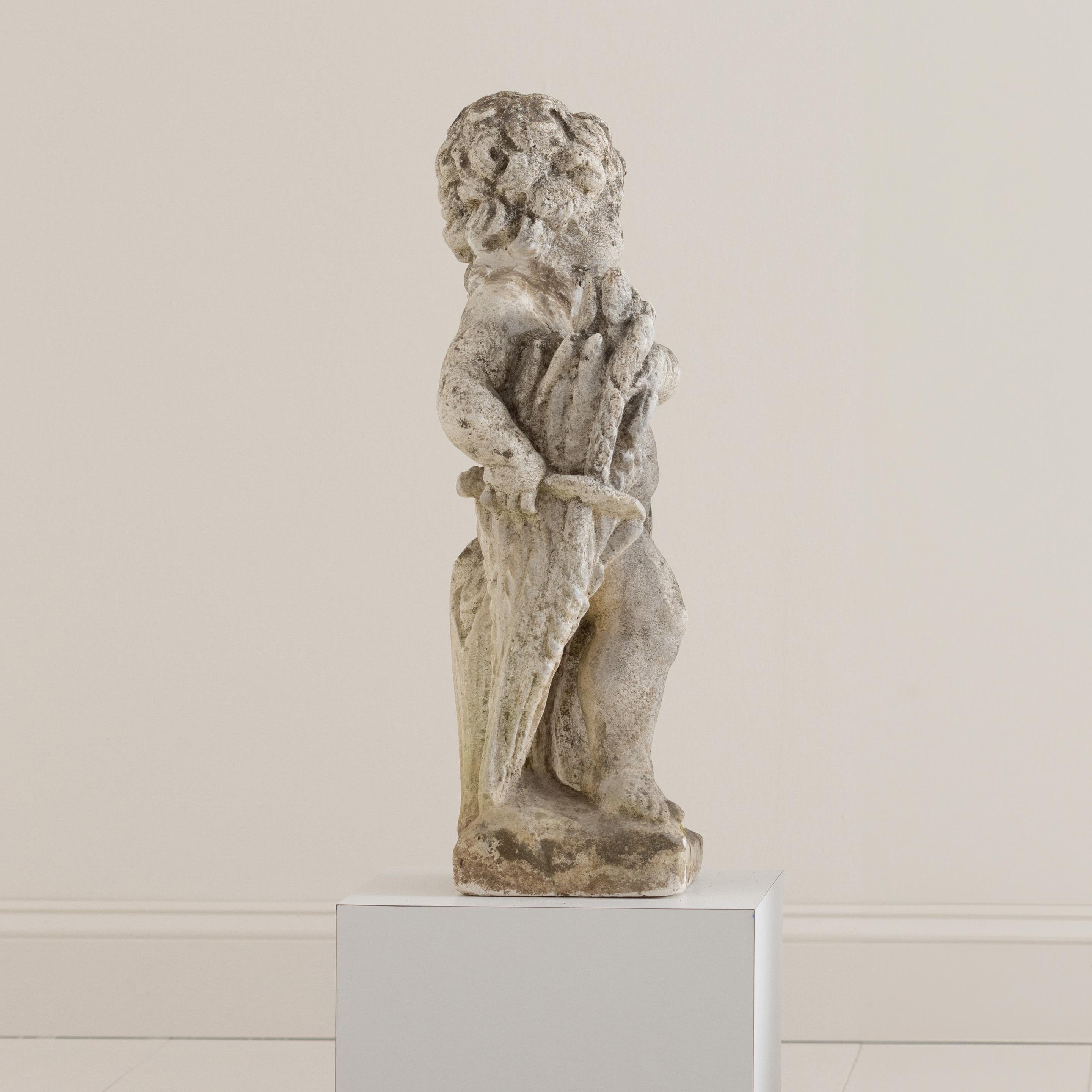 Neoclassical Italian Concrete Garden Cherub Statue For Sale