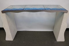 Mid-Century Italian Console Vicenza Stone Pedestals w. Murano Cast Glass Top