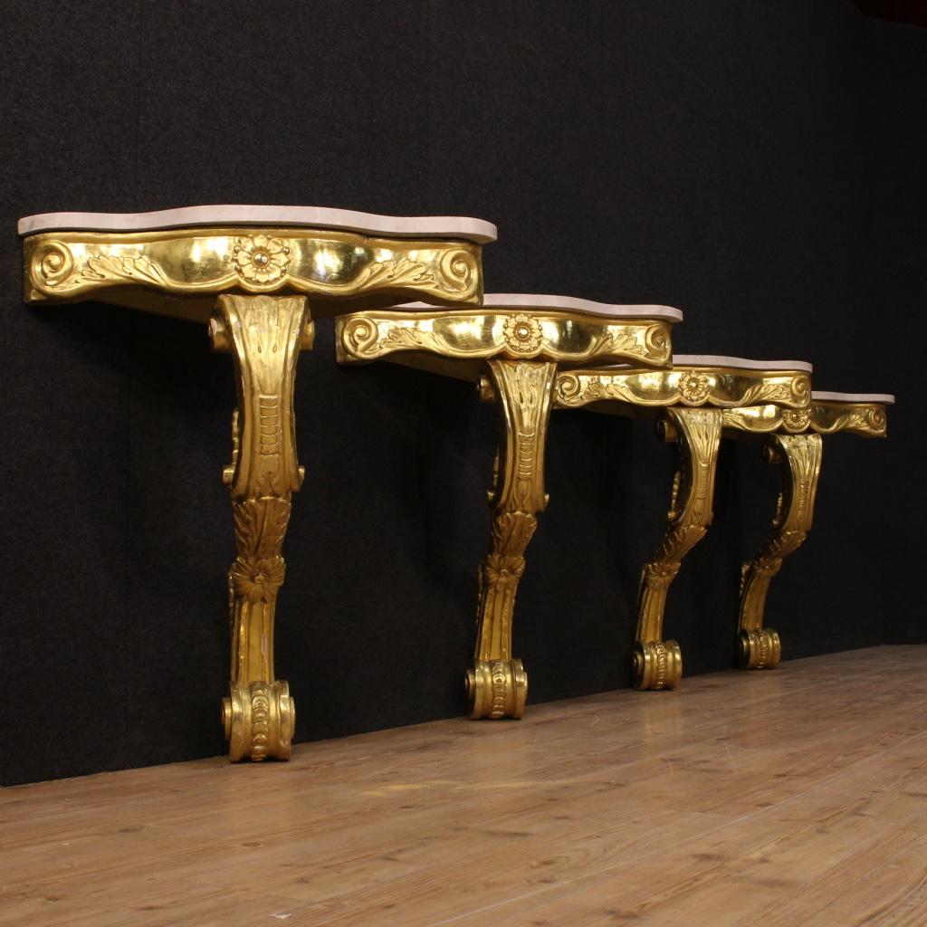 Italian Console in Gilded Wood with Marble Top, 20th Century For Sale 4