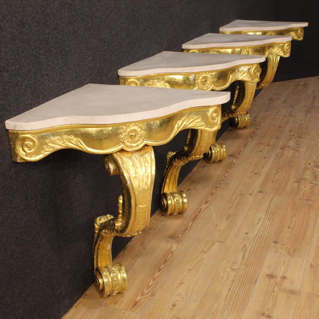 Italian Console in Gilded Wood with Marble Top, 20th Century For Sale 5