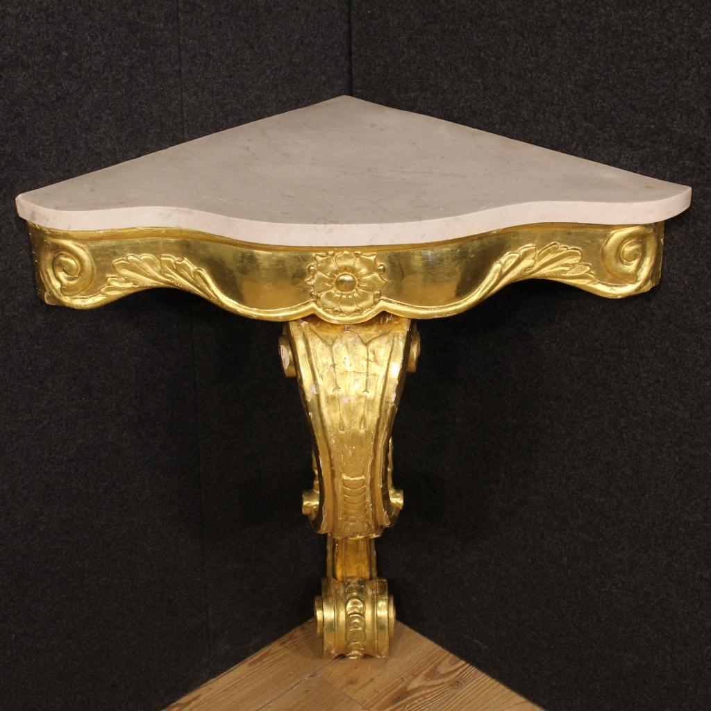 Italian Console in Gilded Wood with Marble Top, 20th Century For Sale 6