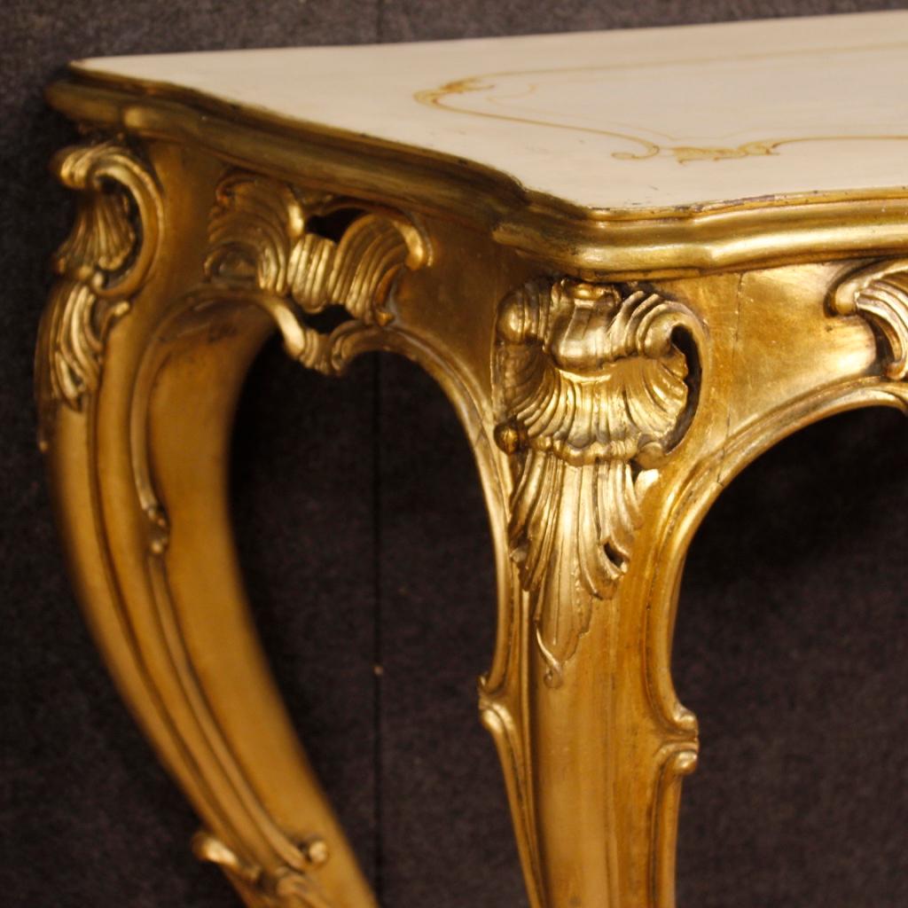 Gilt Italian Console in Lacquered, Gilded and Painted Wood from 20th Century
