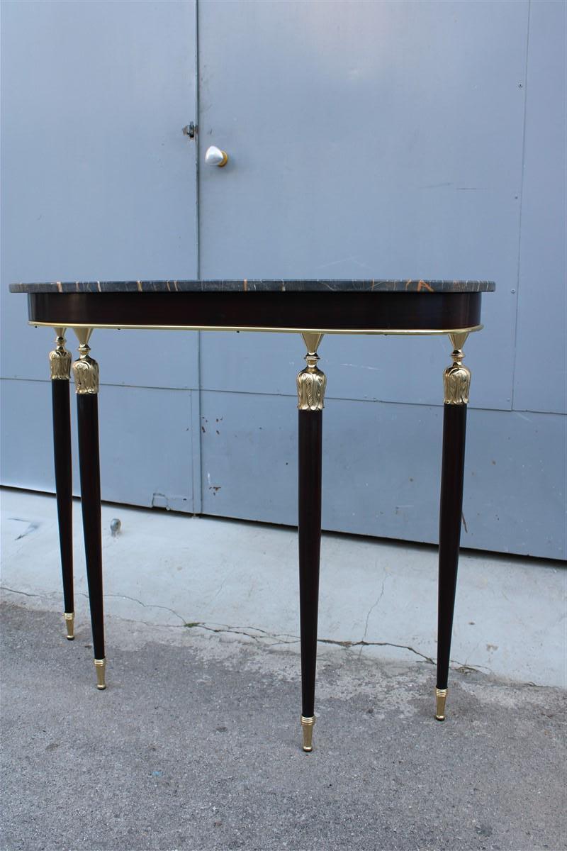 Italian Console in Mahogany Brass and Portoro Black and Gold Marble Paolo Buffa  For Sale 4