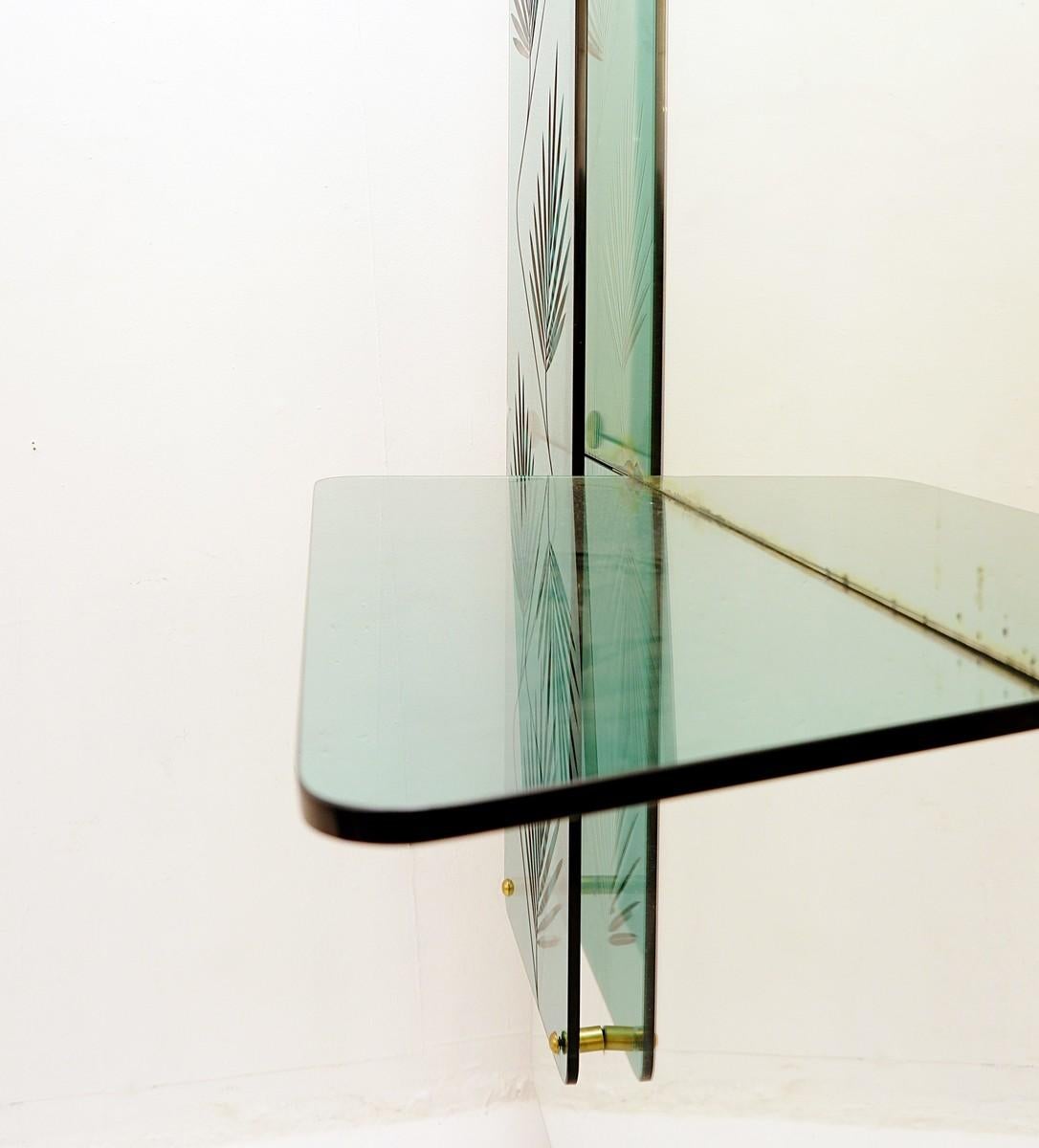 Italian Console Mirror With Decorative Panel, Engraved Crystal, 1960s For Sale 3