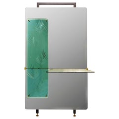 Specchio da console italiano con pannello decorativo, cristallo inciso, anni '60