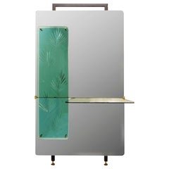 Miroir console italienne avec panneau décoratif, cristal gravé, années 1960