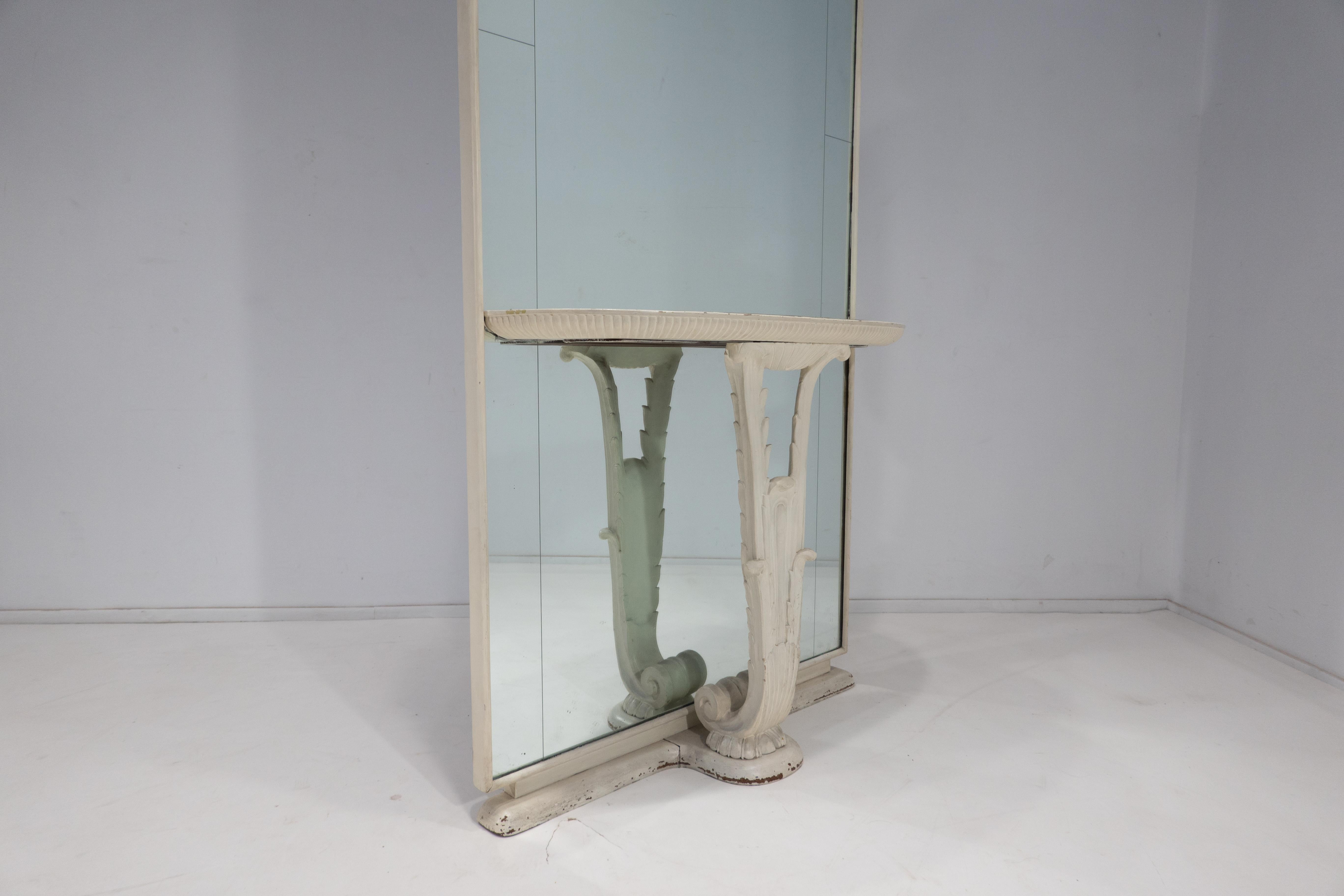 Italian Console Mirror, Wood and Glass, Borsani Style, 1940s For Sale 6