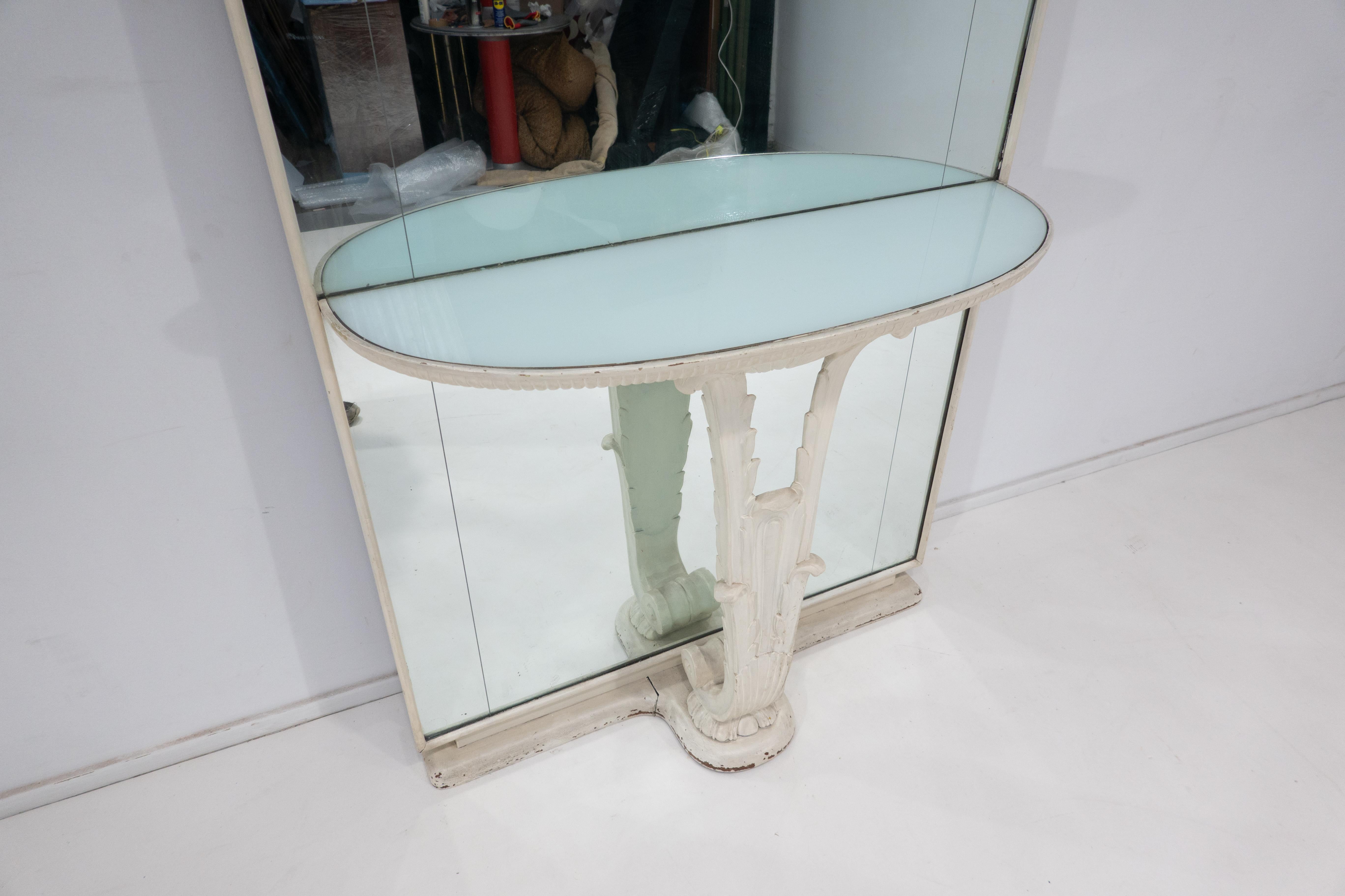 Italian Console Mirror, Wood and Glass, Borsani Style, 1940s In Good Condition For Sale In Brussels, BE