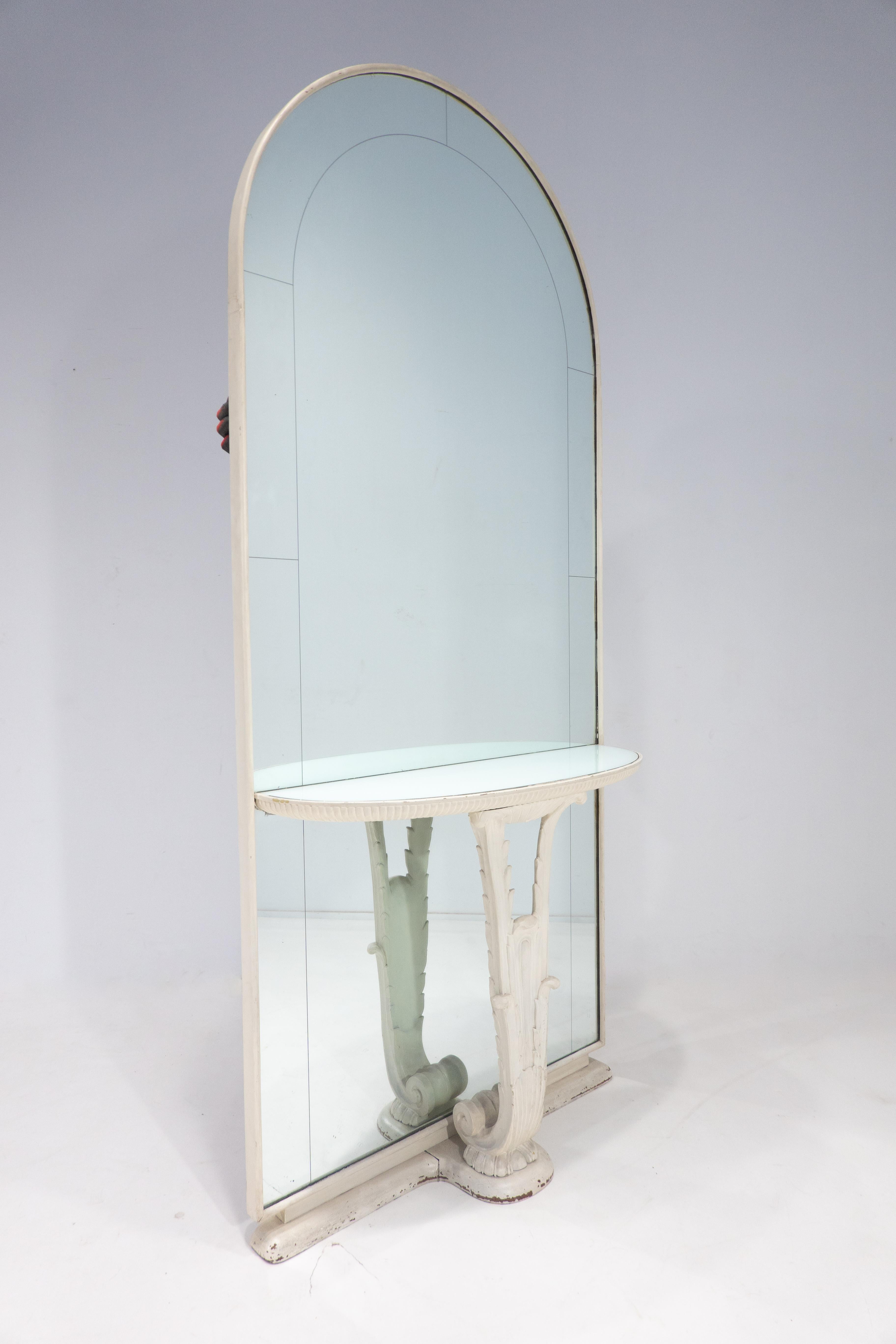 Mid-20th Century Italian Console Mirror, Wood and Glass, Borsani Style, 1940s For Sale