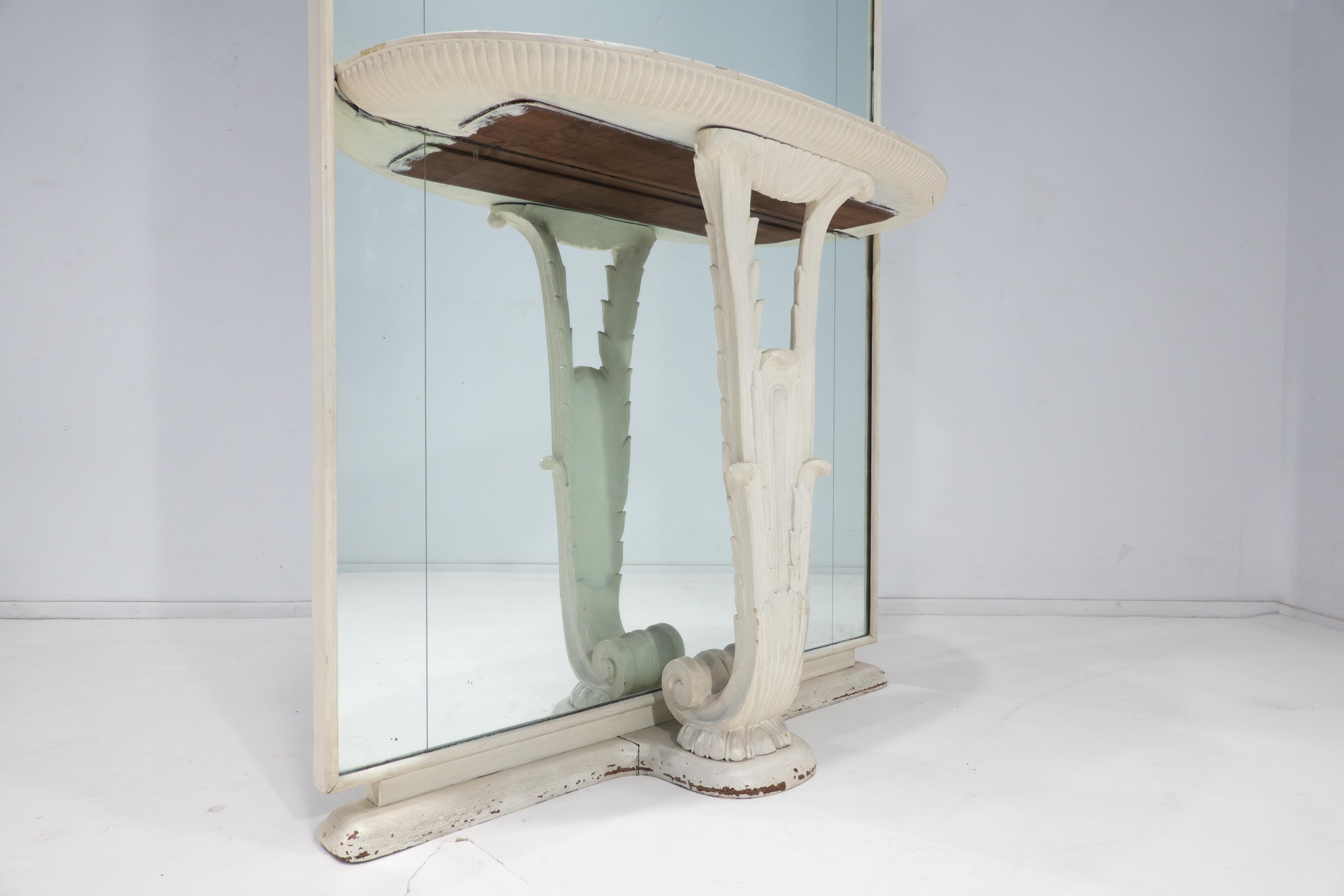 Italian Console Mirror, Wood and Glass, Borsani Style, 1940s For Sale 1