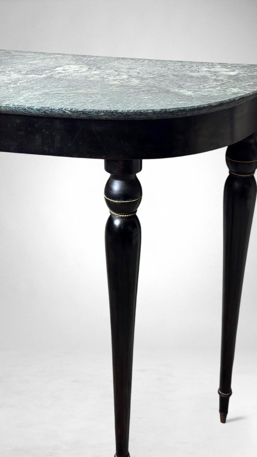 Italian Console Table 1950s In Ebonized Wood And Verde Alpi Marble For Sale 6