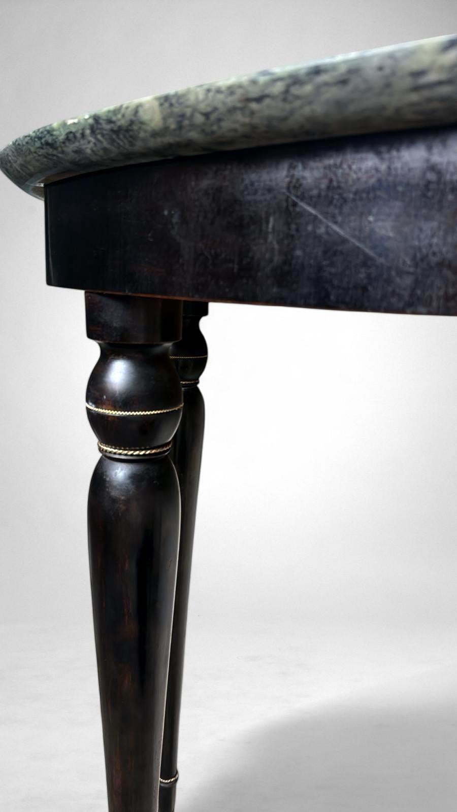 Italian Console Table 1950s In Ebonized Wood And Verde Alpi Marble For Sale 12