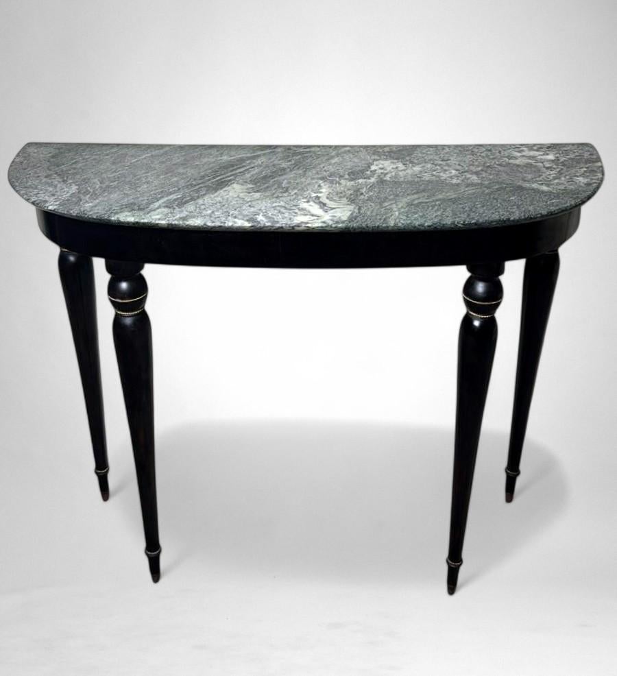 Mid-Century Modern Italian Console Table 1950s In Ebonized Wood And Verde Alpi Marble For Sale