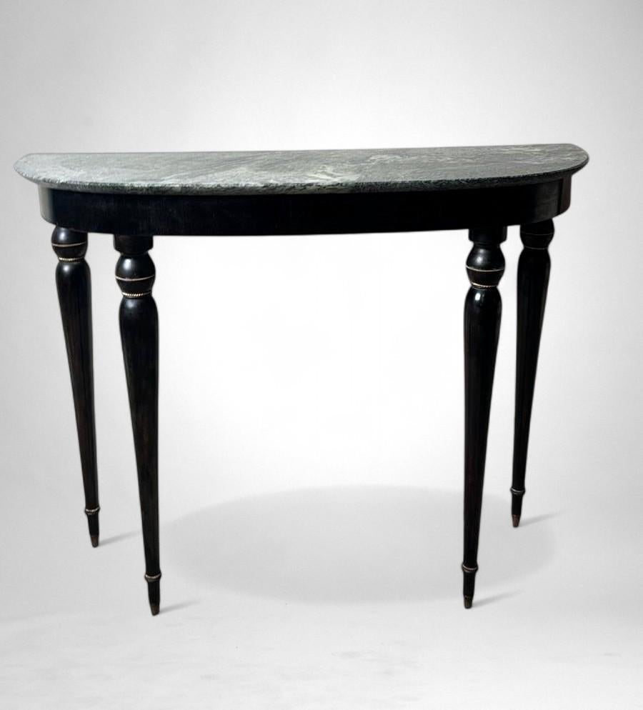 Italian Console Table 1950s In Ebonized Wood And Verde Alpi Marble In Good Condition For Sale In Prato, Tuscany
