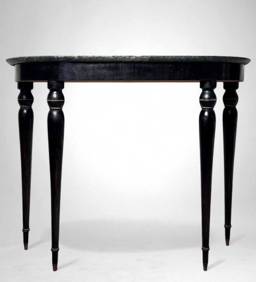 20th Century Italian Console Table 1950s In Ebonized Wood And Verde Alpi Marble For Sale