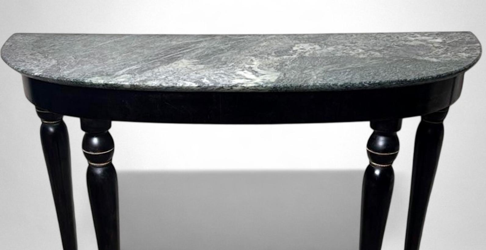 Italian Console Table 1950s In Ebonized Wood And Verde Alpi Marble For Sale 2
