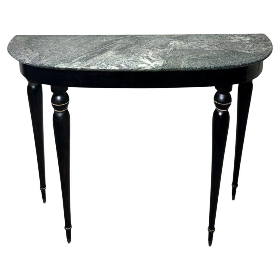 Italian Console Table 1950s In Ebonized Wood And Verde Alpi Marble For Sale