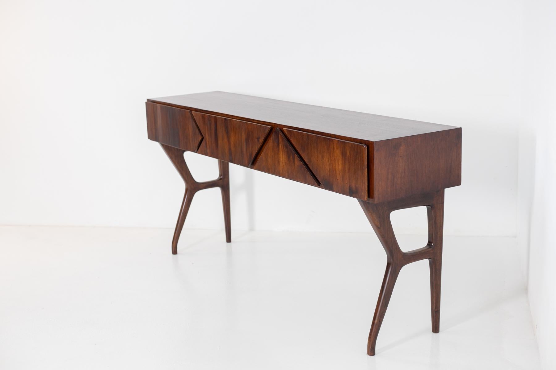 Mid-Century Modern Italian Console Table Attributed to Melchiorre Bega in Walnut Wood