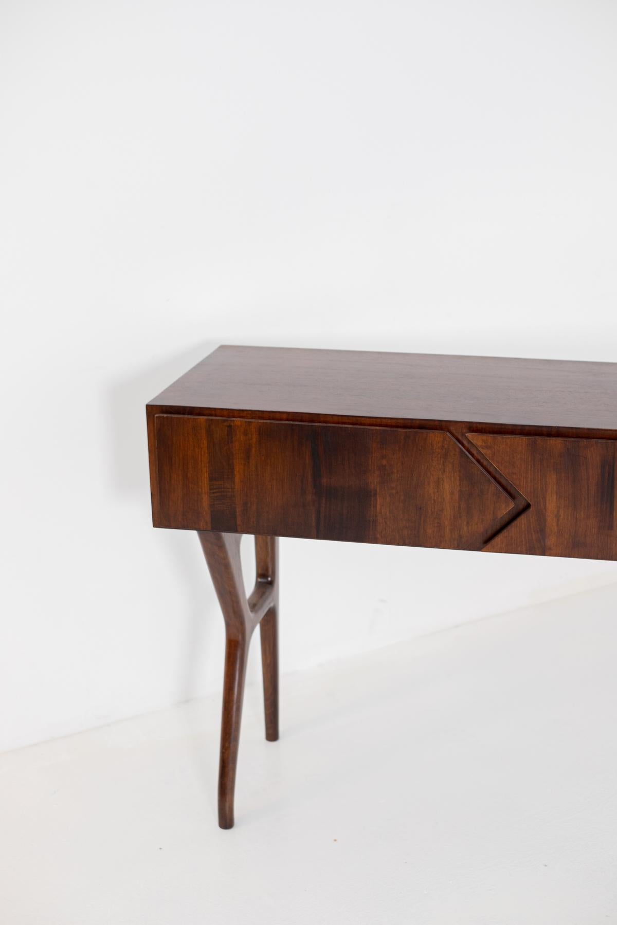 Mid-20th Century Italian Console Table Attributed to Melchiorre Bega in Walnut Wood