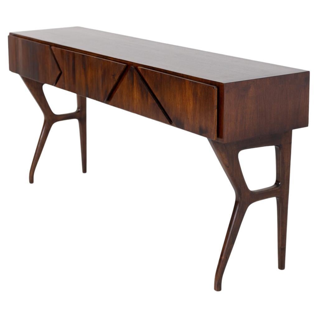 Italian Console Table Attributed to Melchiorre Bega in Walnut Wood