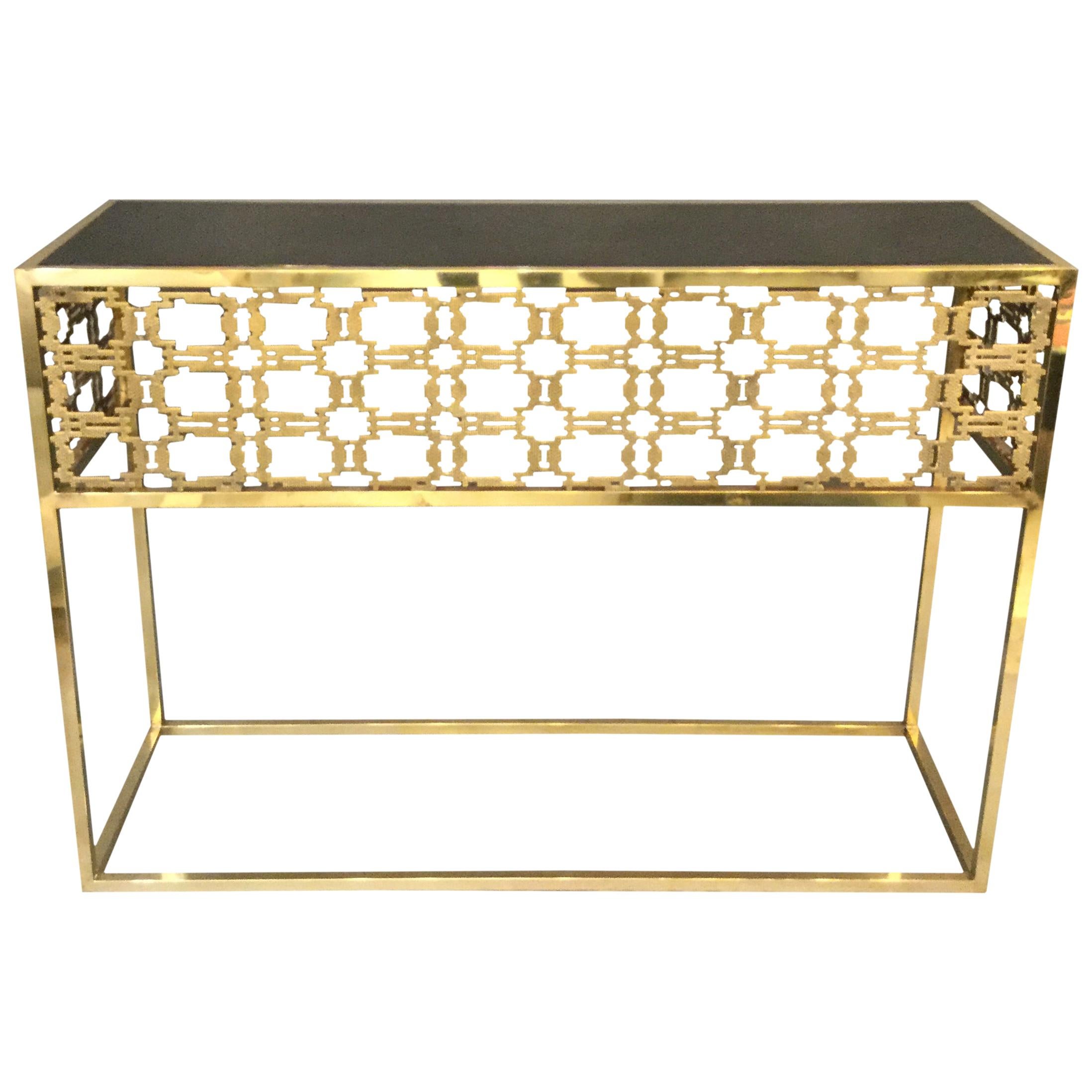 Italian Console Table in Brass the Style of Frigerio For Sale