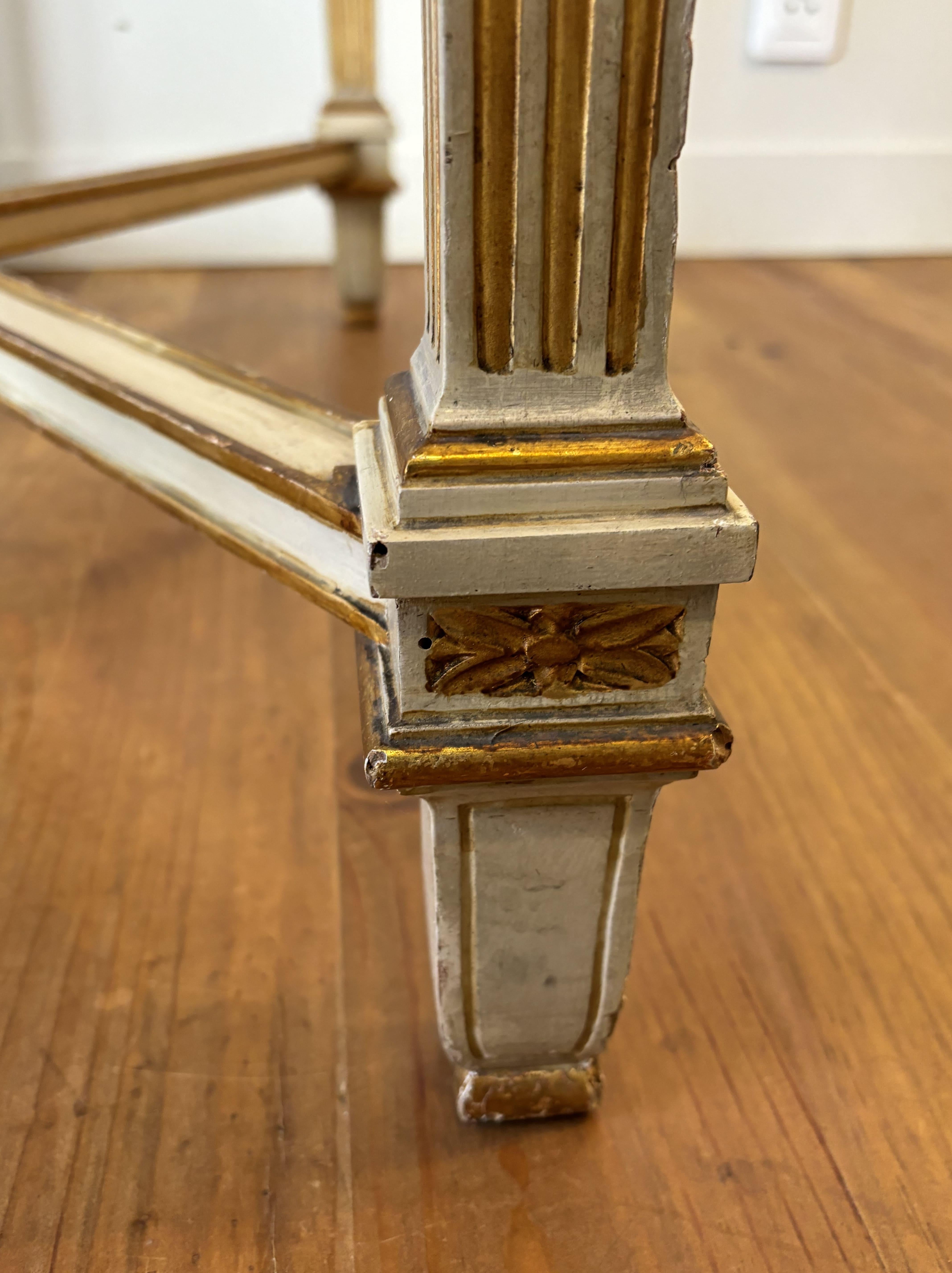 Italian Console Table In Lacquered And Gilded Wood, Marble Top. Mid20th century For Sale 5