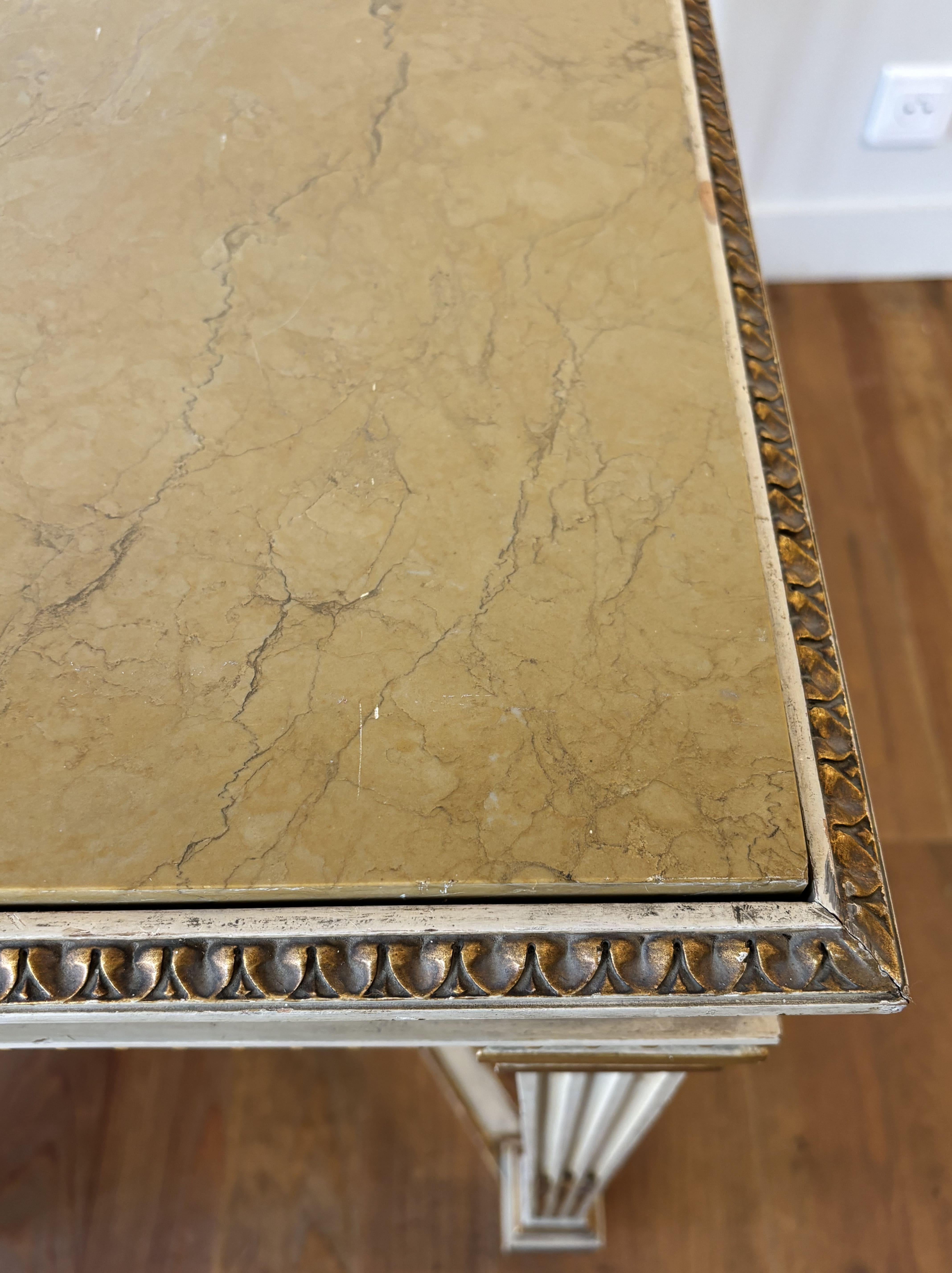 Italian Console Table In Lacquered And Gilded Wood, Marble Top. Mid20th century For Sale 7