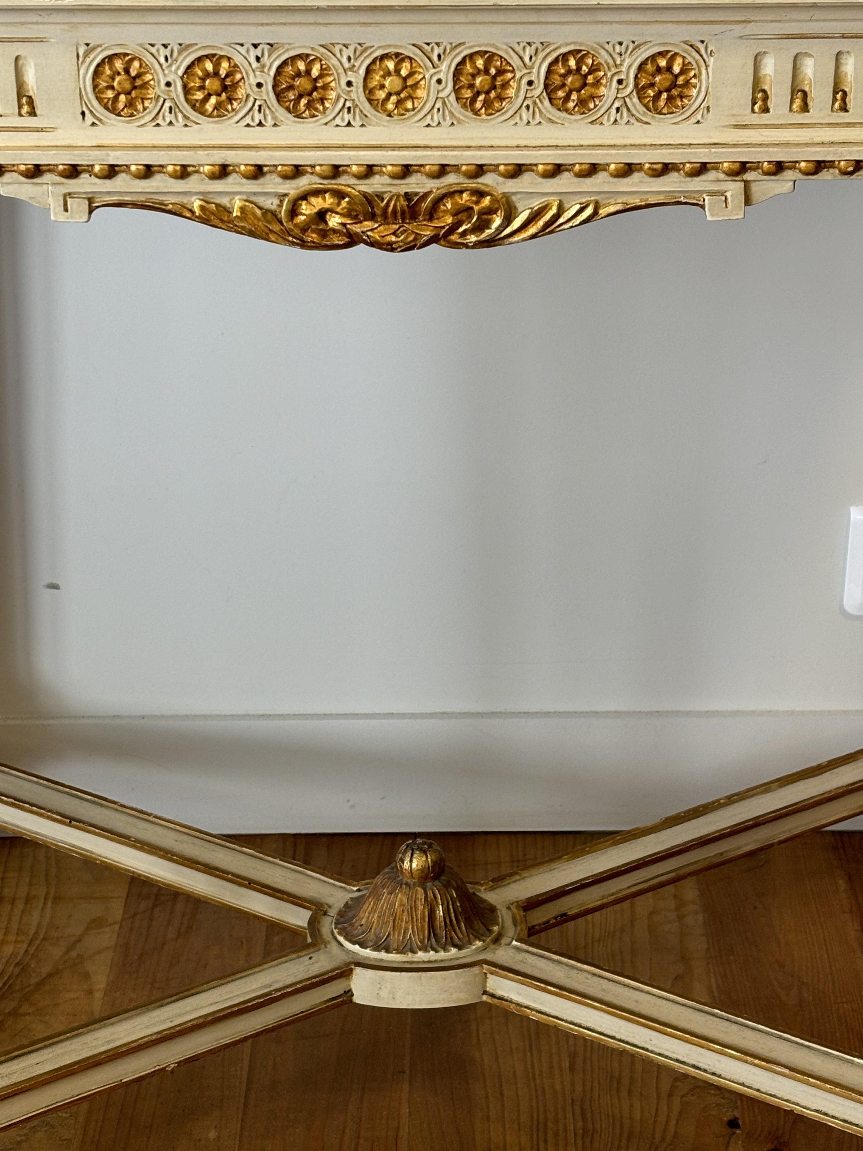 Italian Console Table In Lacquered And Gilded Wood, Marble Top. Mid20th century In Good Condition For Sale In RUEIL-MALMAISON, FR
