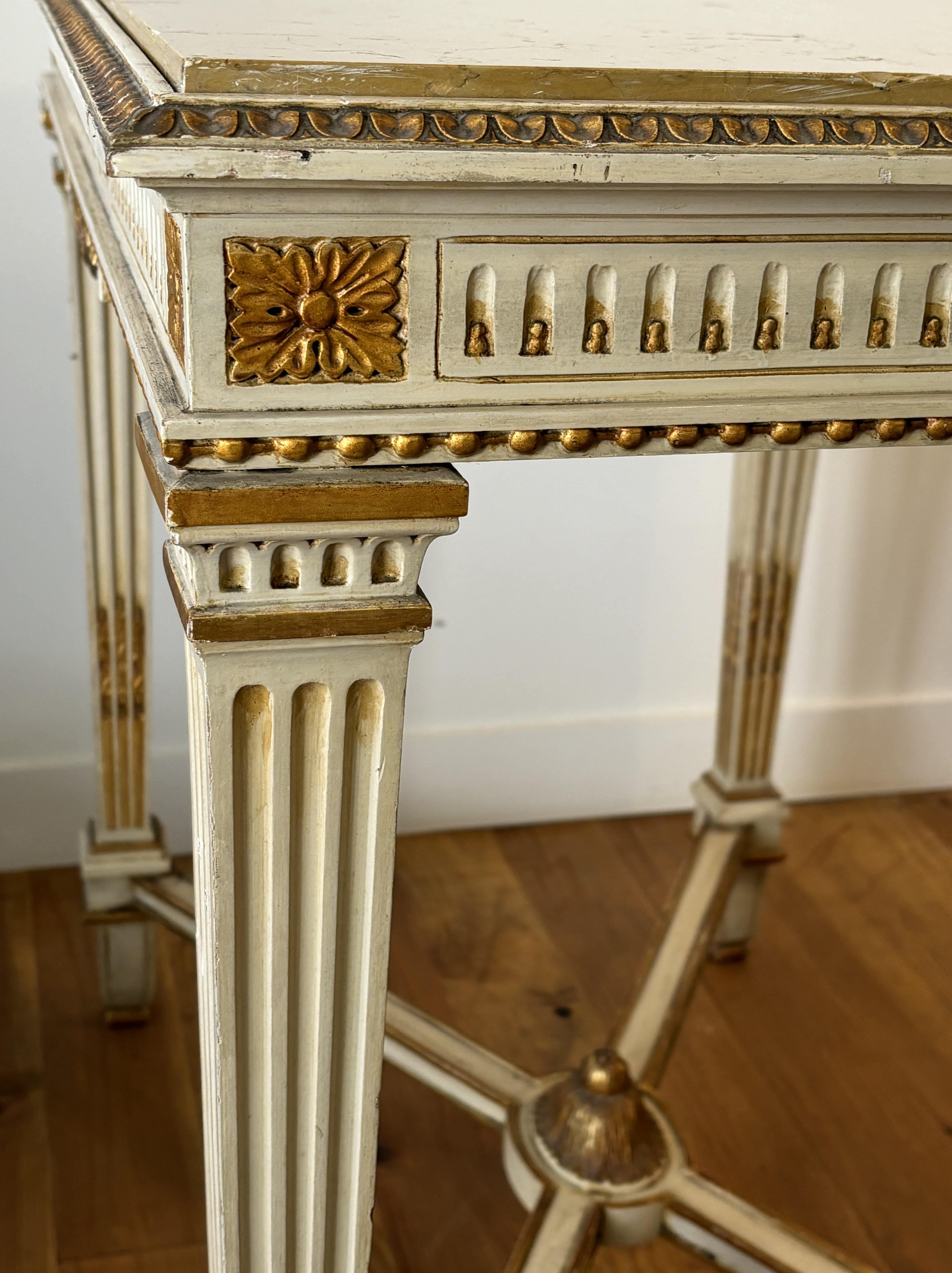 Italian Console Table In Lacquered And Gilded Wood, Marble Top. Mid20th century For Sale 3
