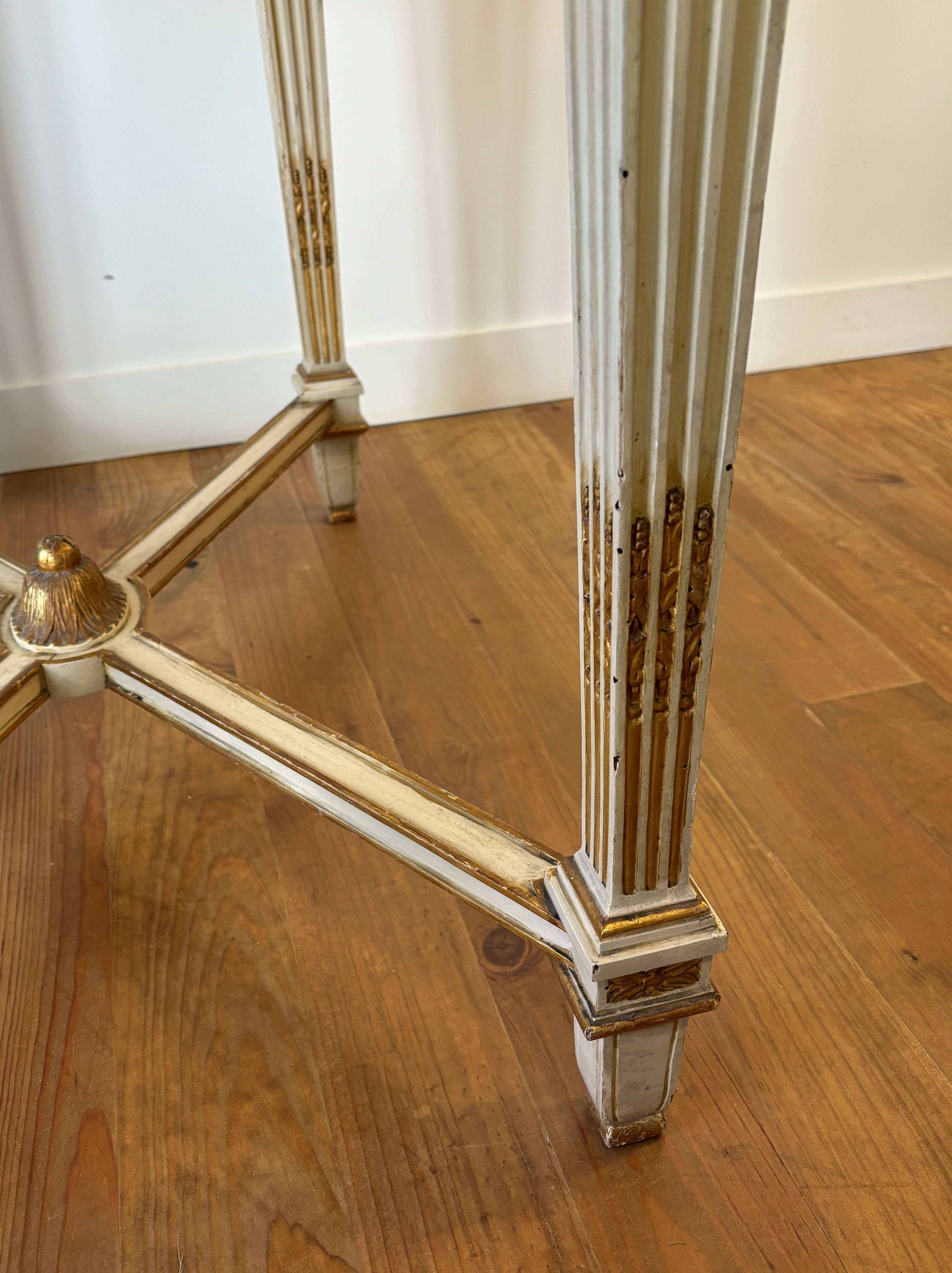 Italian Console Table In Lacquered And Gilded Wood, Marble Top. Mid20th century For Sale 4