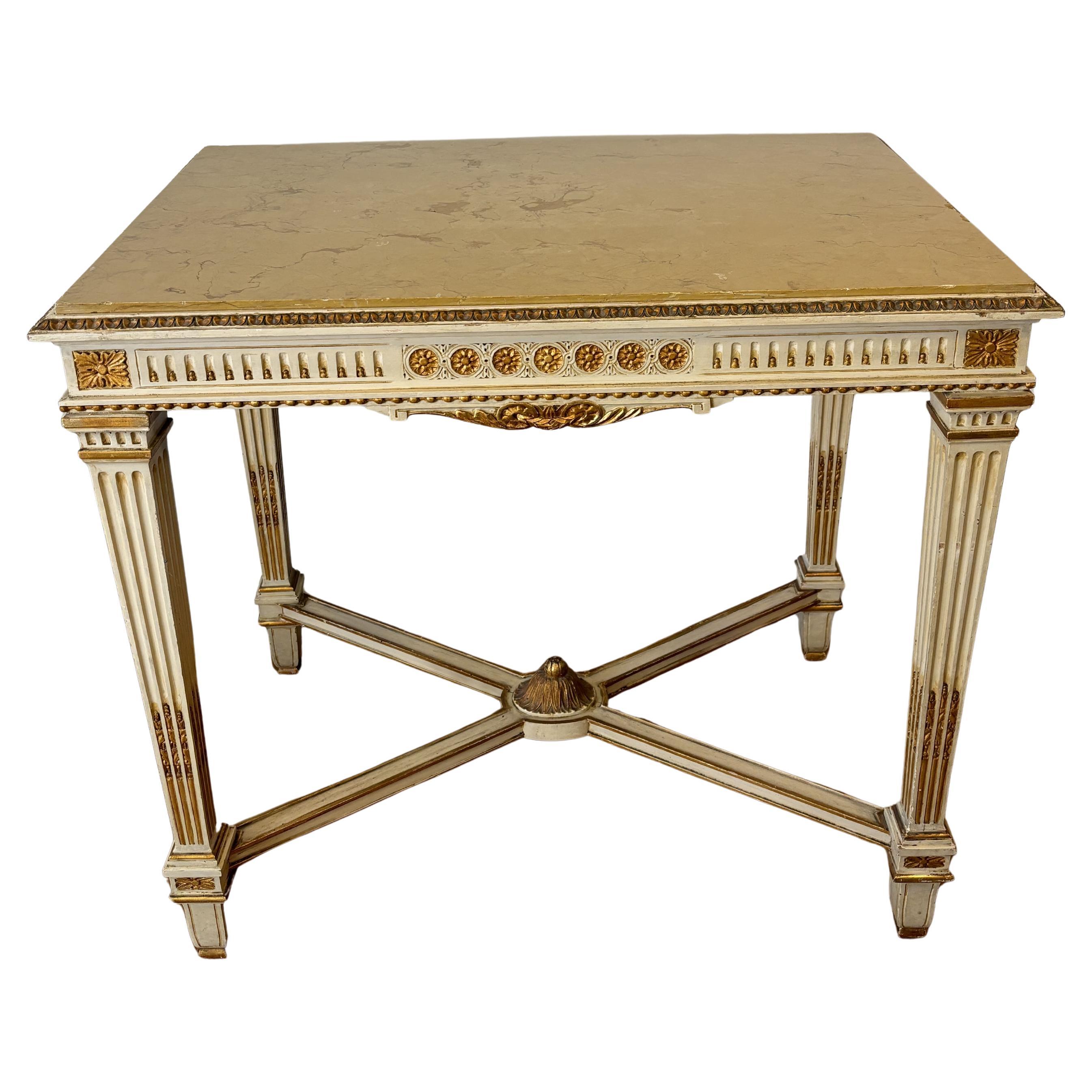 Italian Console Table In Lacquered And Gilded Wood, Marble Top. Mid20th century