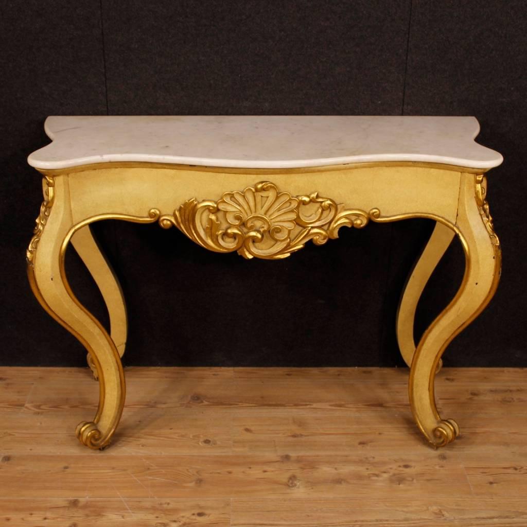 Italian Console Table in Lacquered and Gilt Wood with Marble Top, 20th Century 8