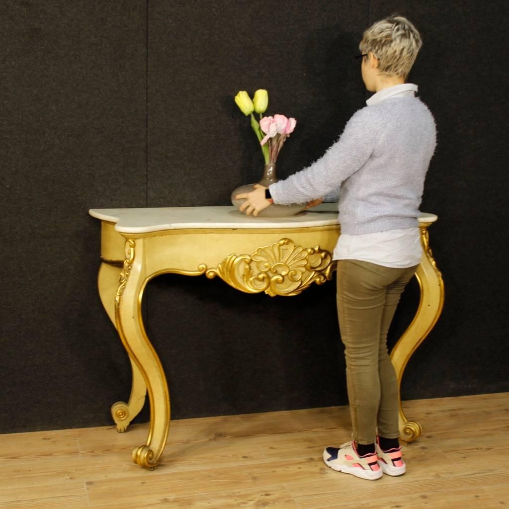 Italian Console Table in Lacquered and Gilt Wood with Marble Top, 20th Century 9
