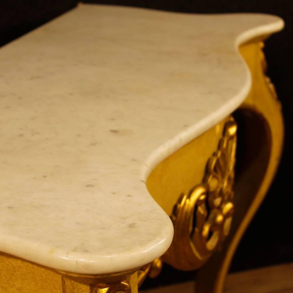 Italian Console Table in Lacquered and Gilt Wood with Marble Top, 20th Century 2