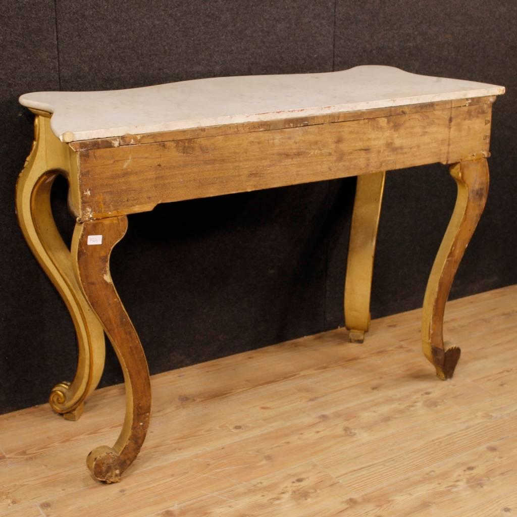 Italian Console Table in Lacquered and Gilt Wood with Marble Top, 20th Century 3