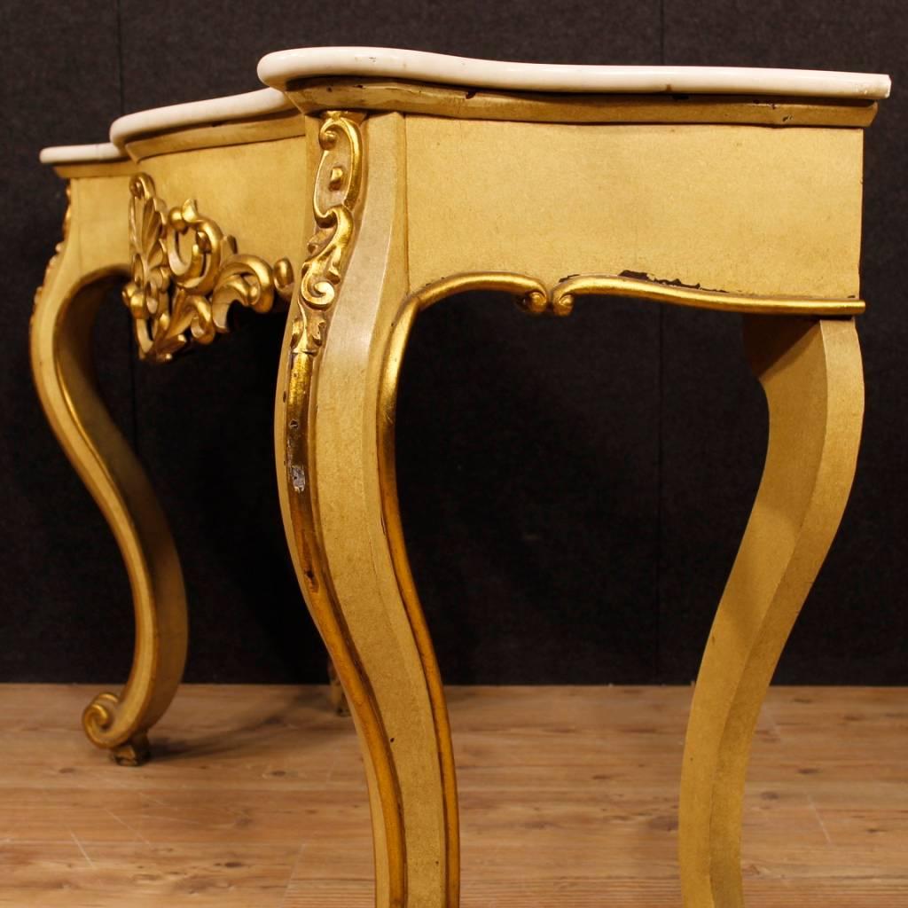 Italian Console Table in Lacquered and Gilt Wood with Marble Top, 20th Century 4