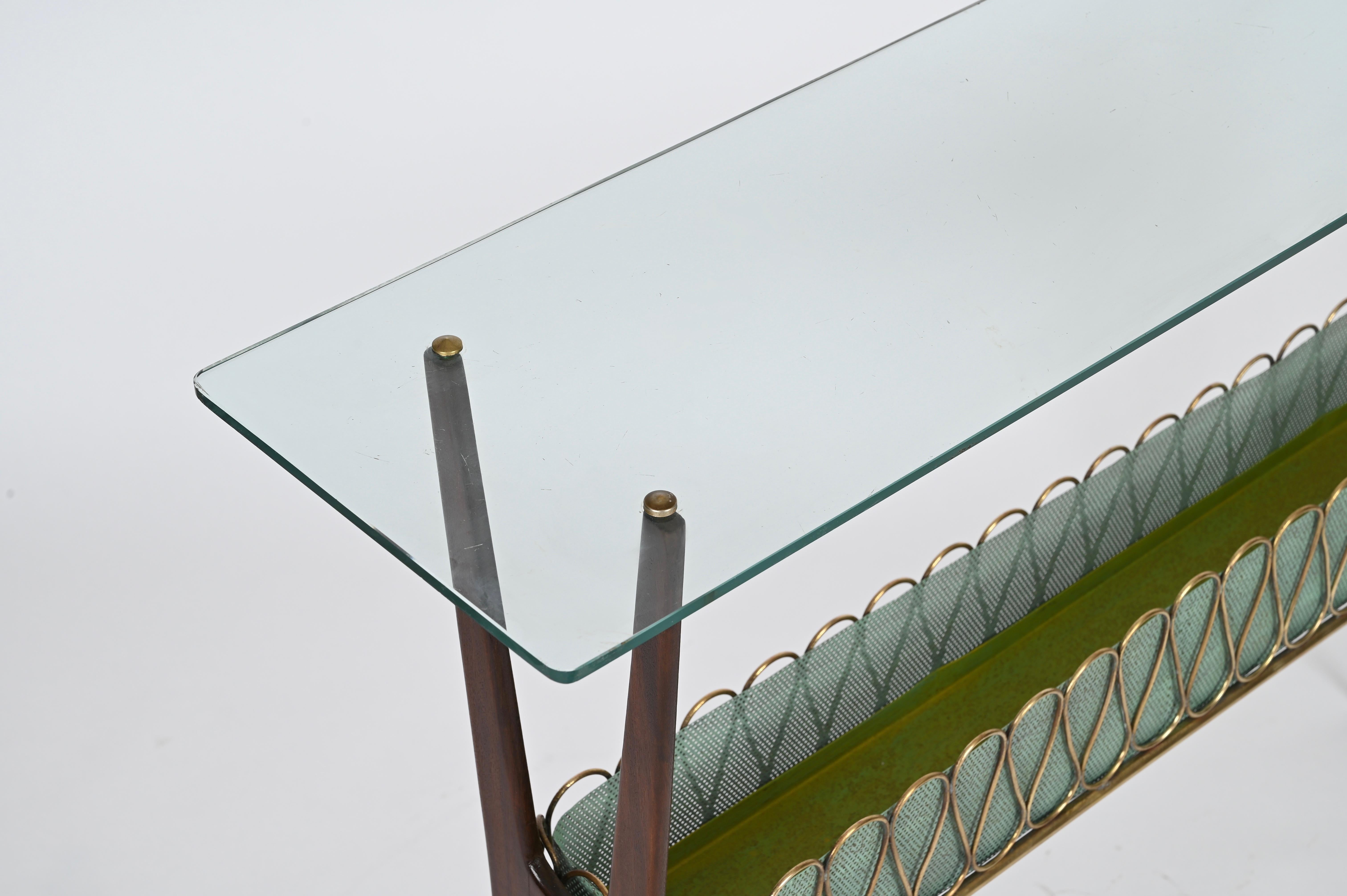 Italian Console Table in Walnut, Brass and Glass by Cesare Lacca, Italy 1950s For Sale 9