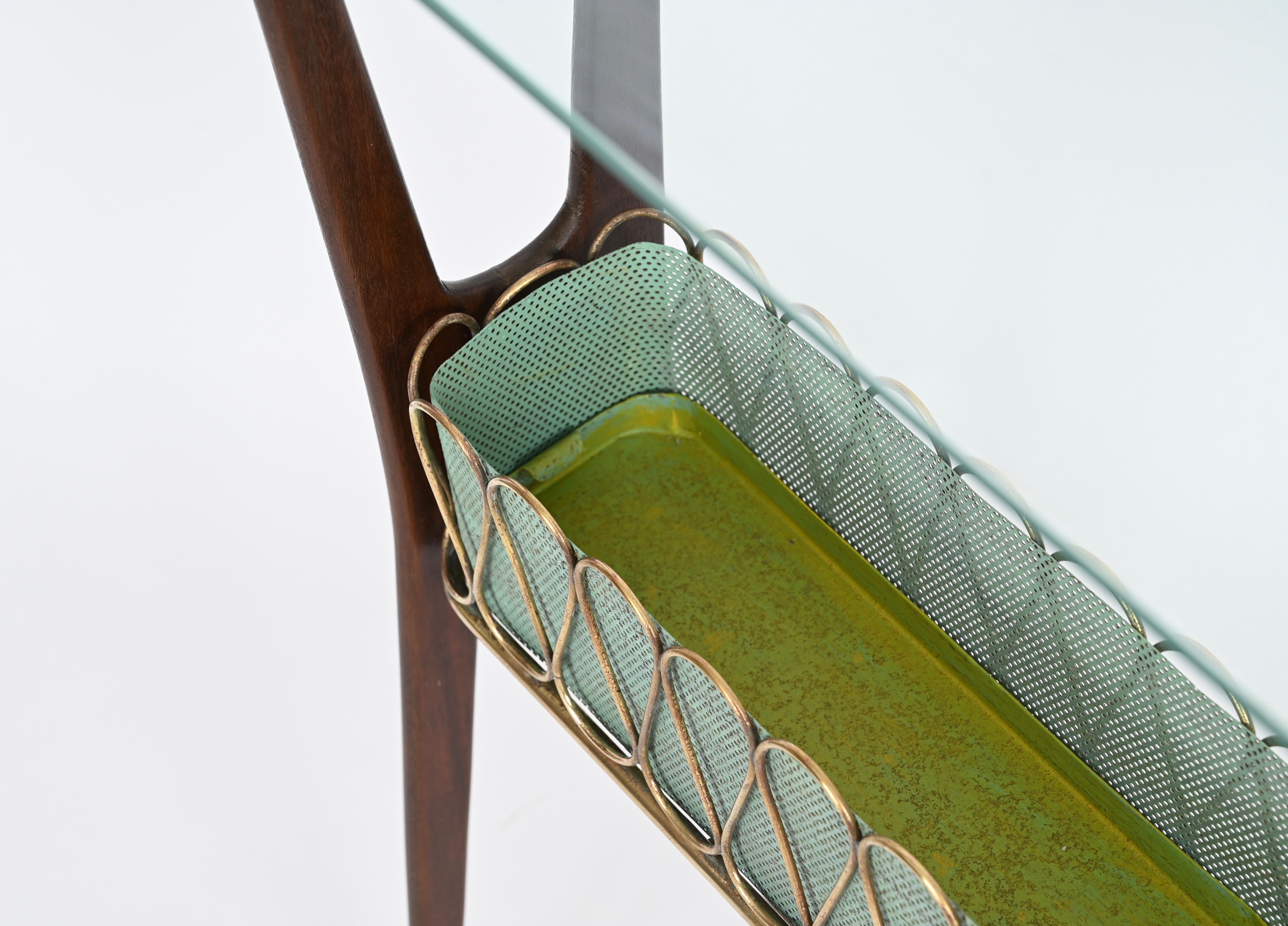 Italian Console Table in Walnut, Brass and Glass by Cesare Lacca, Italy 1950s For Sale 10