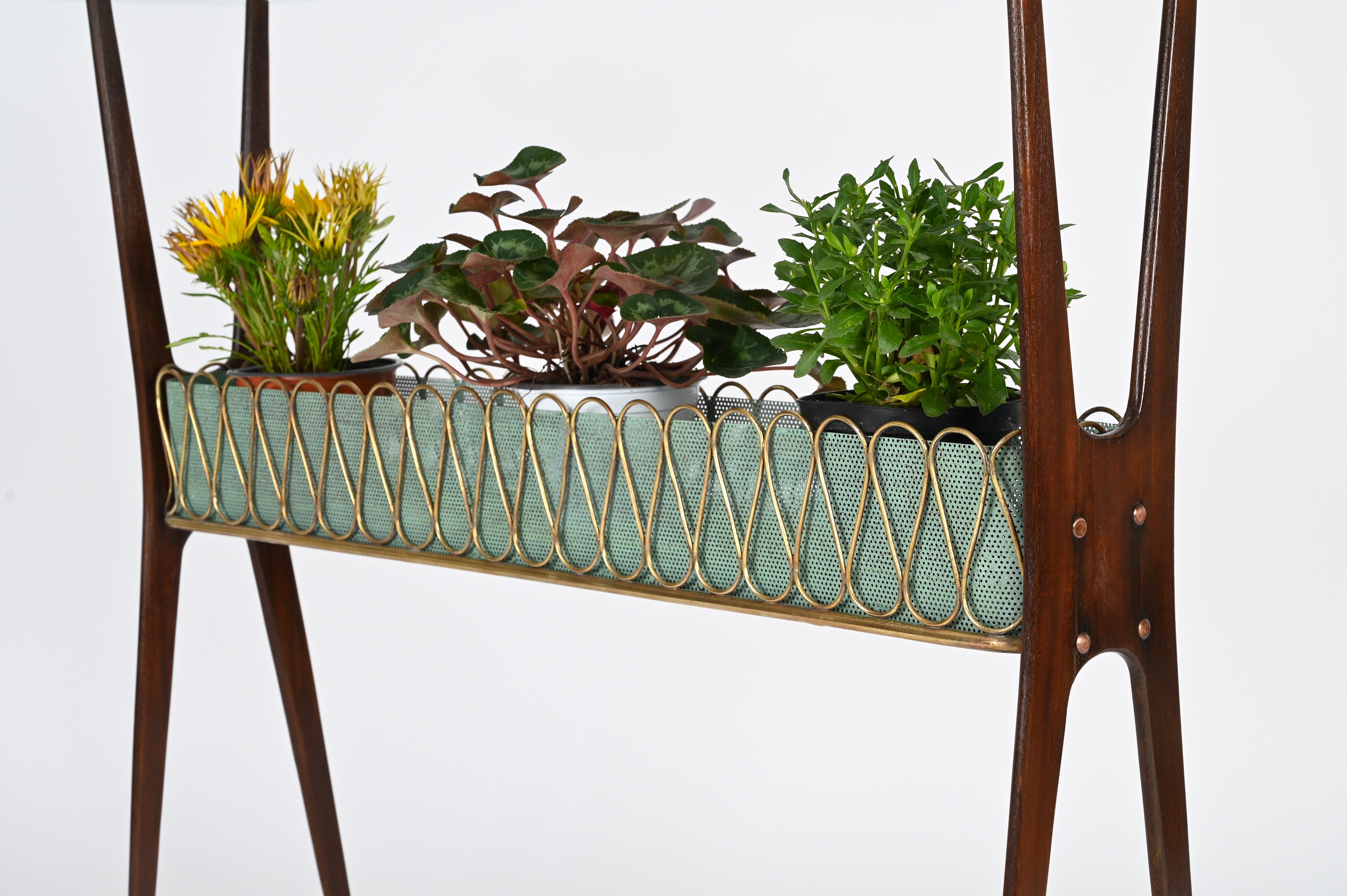 Italian Console Table in Walnut, Brass and Glass by Cesare Lacca, Italy 1950s For Sale 3