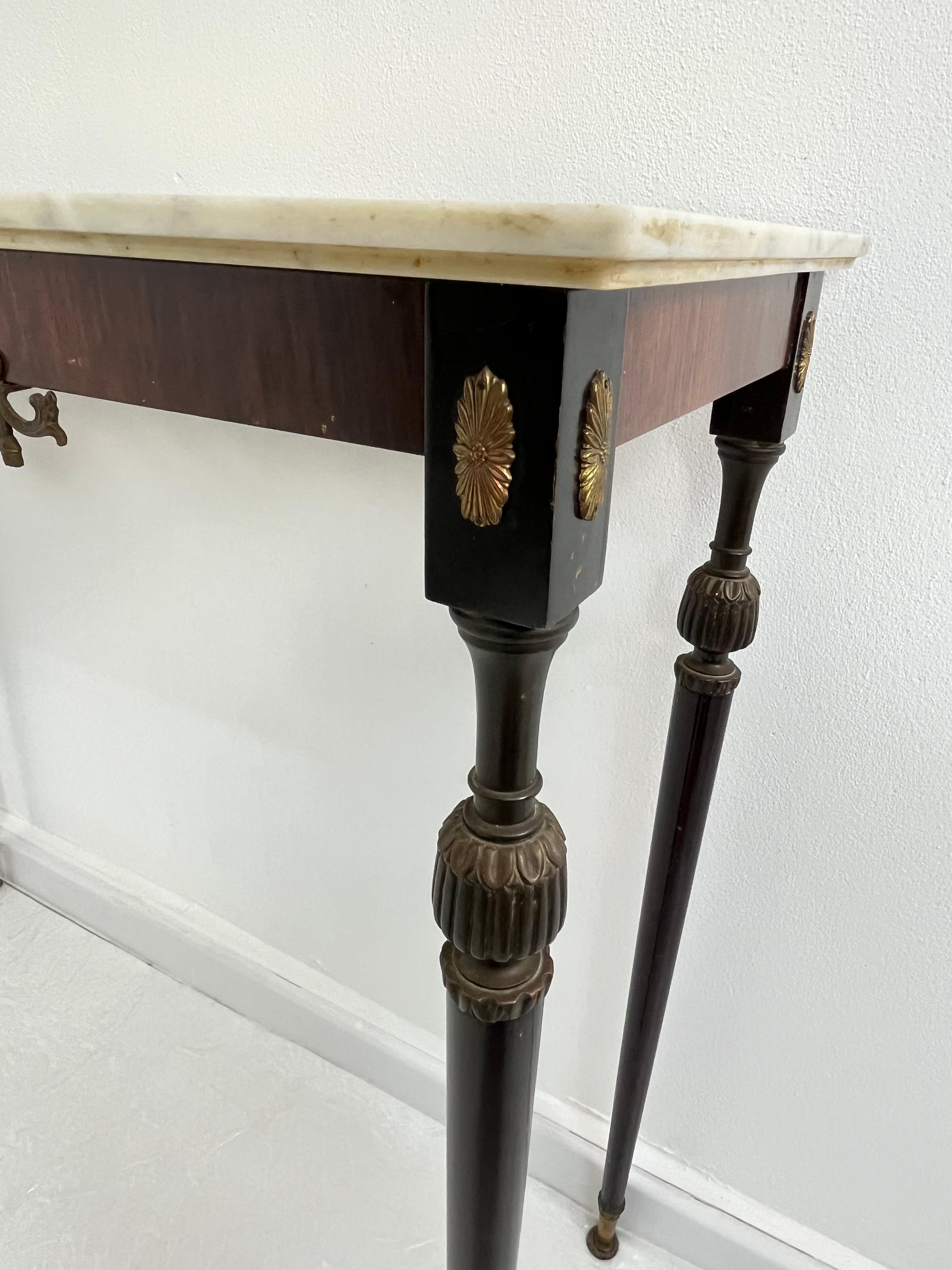 Italian Console Table in wood, brass, and bronze, marble top, 1950s For Sale 5