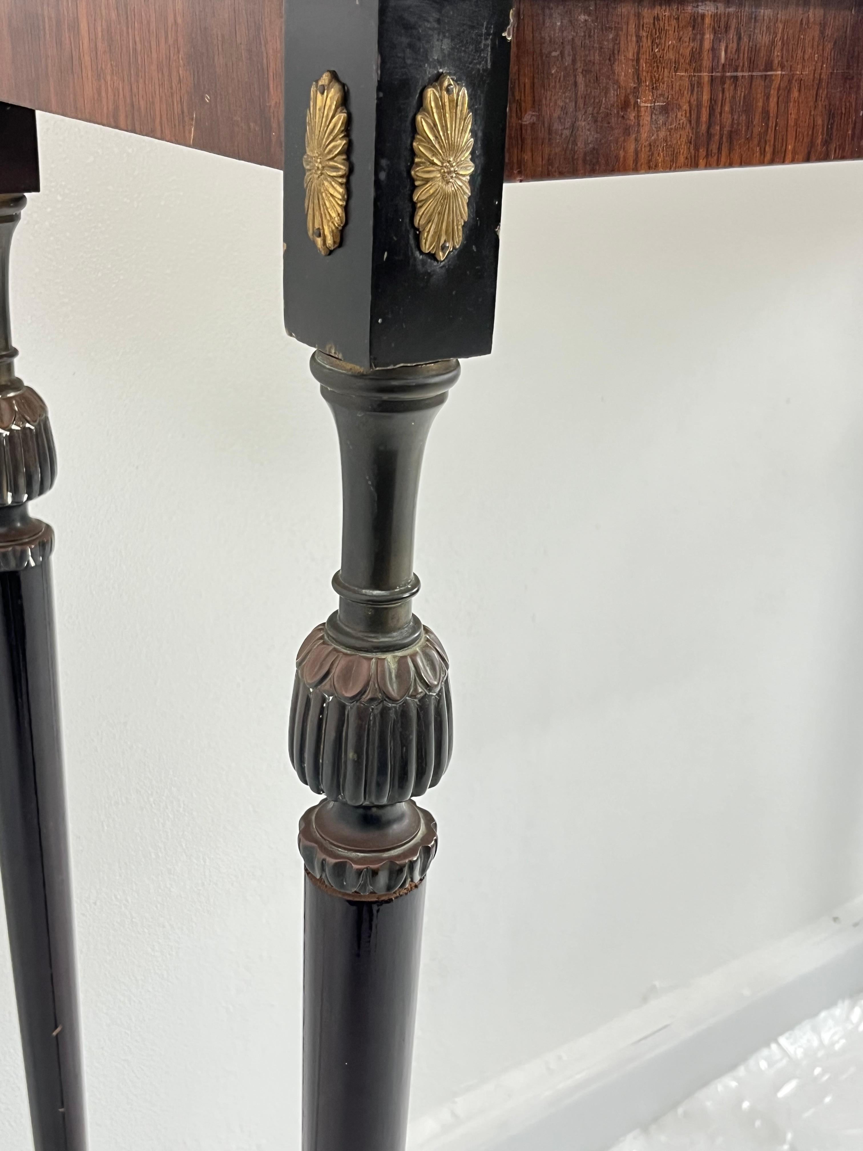 Italian Console Table in wood, brass, and bronze, marble top, 1950s For Sale 10