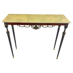 Used Italian Console Table in wood, brass, and bronze, marble top, 1950s